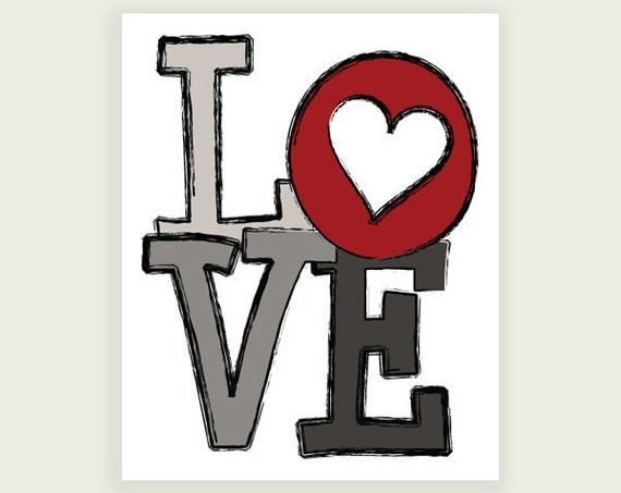 Love Heart - Red, Gray, Black Art Digital Illustration Print - 8x10 (20x25 cm) by ColorBee