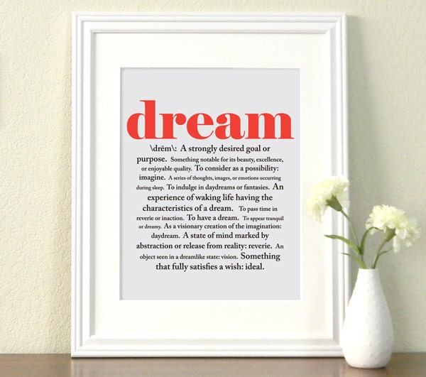 Inspirational Art - Dictionary Definition of Dream - Graduation - Black Red Typographic Print - 11x14, 8x10, 5x7