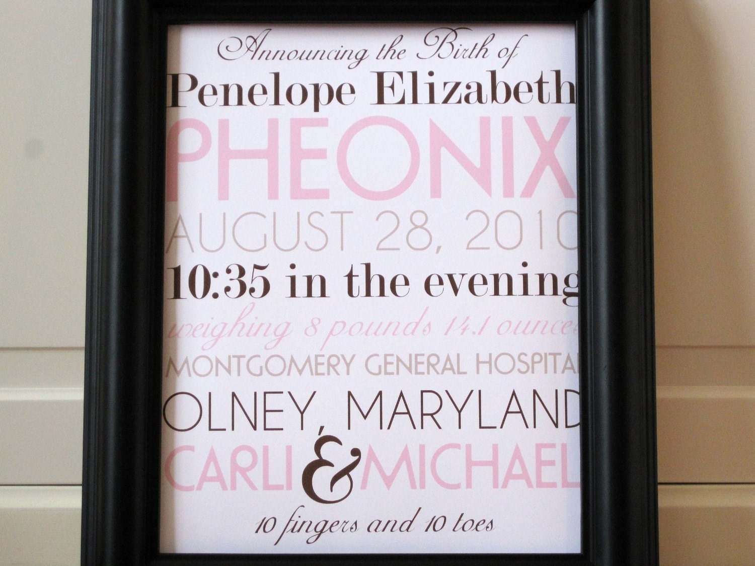 Custom Baby Announcement  11x14 print