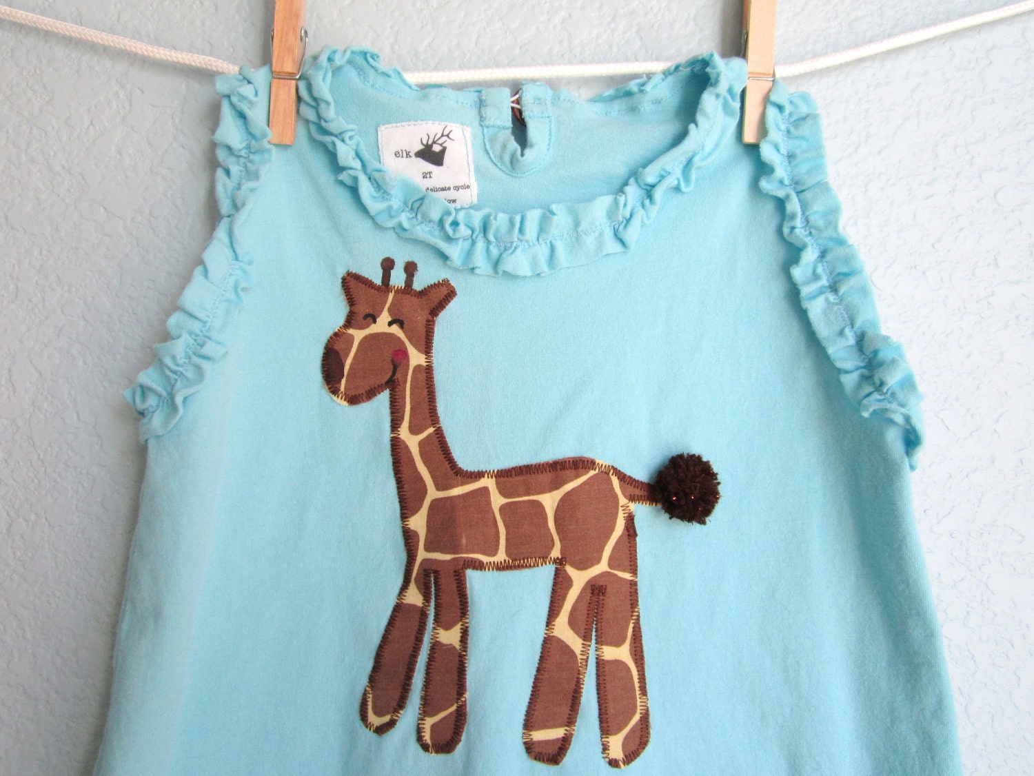 Girls Dress - Giraffe on Light Blue, READY TO SHIP, 3m, 6m, 12m, 18m,