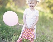 Girls Leggings - Orange and Pink Stripe Ruffle Capris, READY TO SHIP (6-12m, 2T)