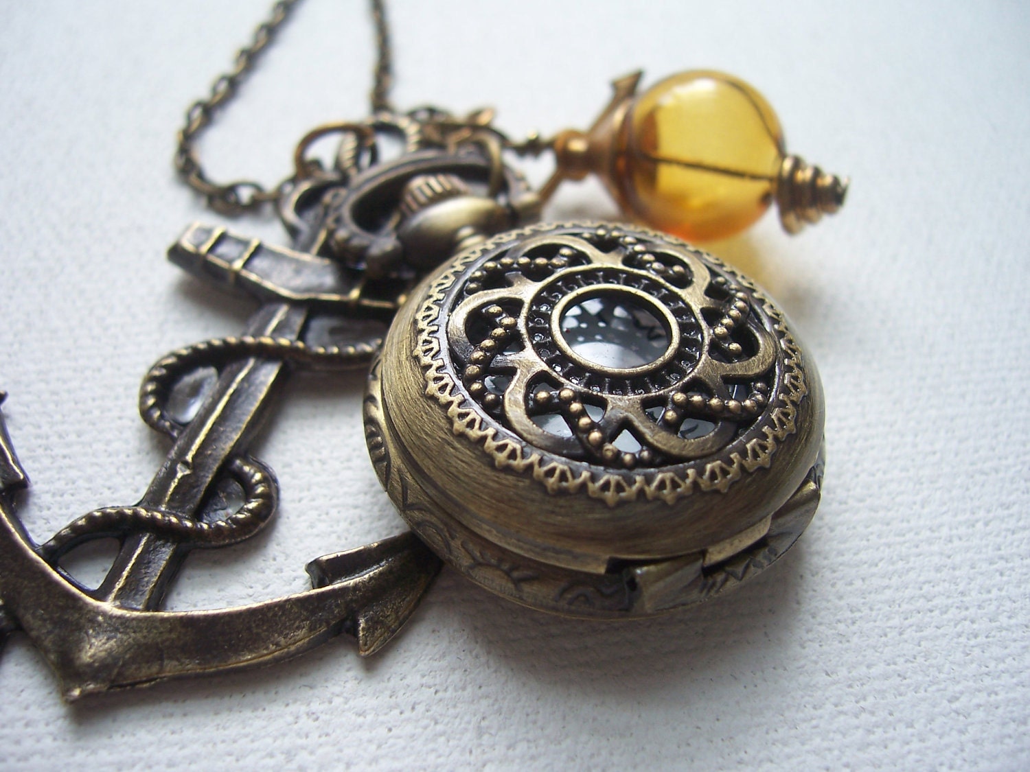 steampunk pirate rope nautical pocket watch compass charm necklace