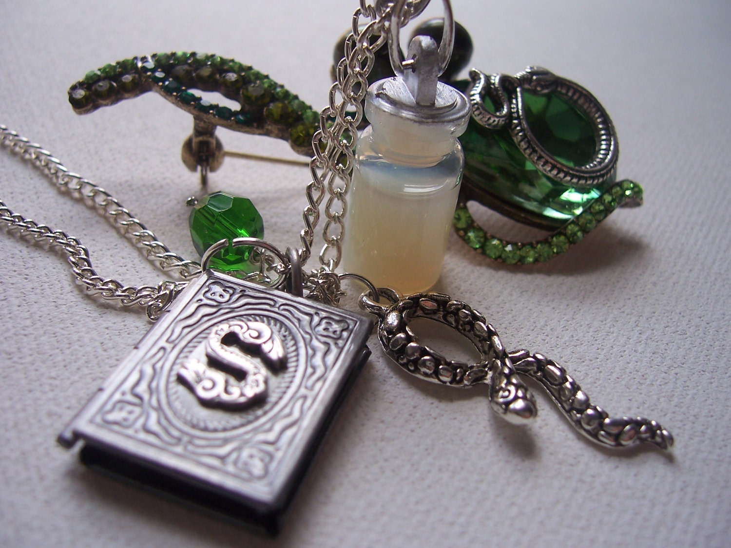 Snapes Memories - charm necklace - Slytherin love