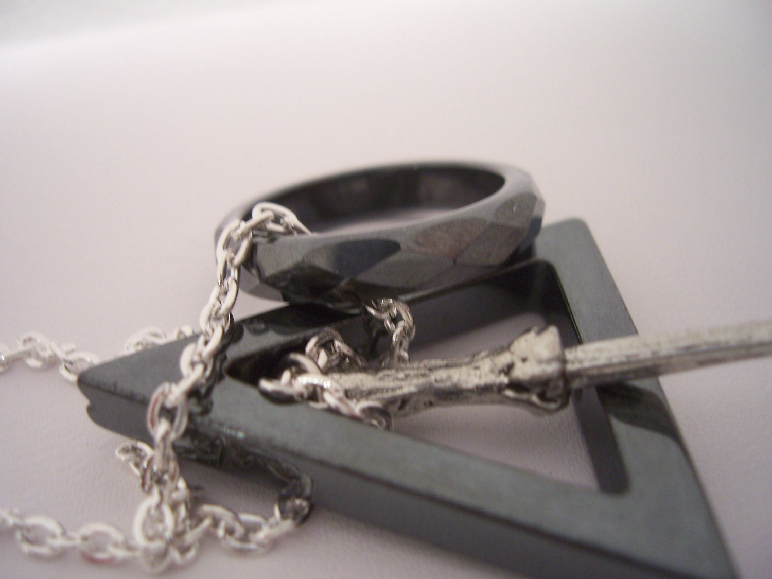 Deathly hallows necklace Faceted Stone ring symbol - My Original Design - Harry Potter inspired