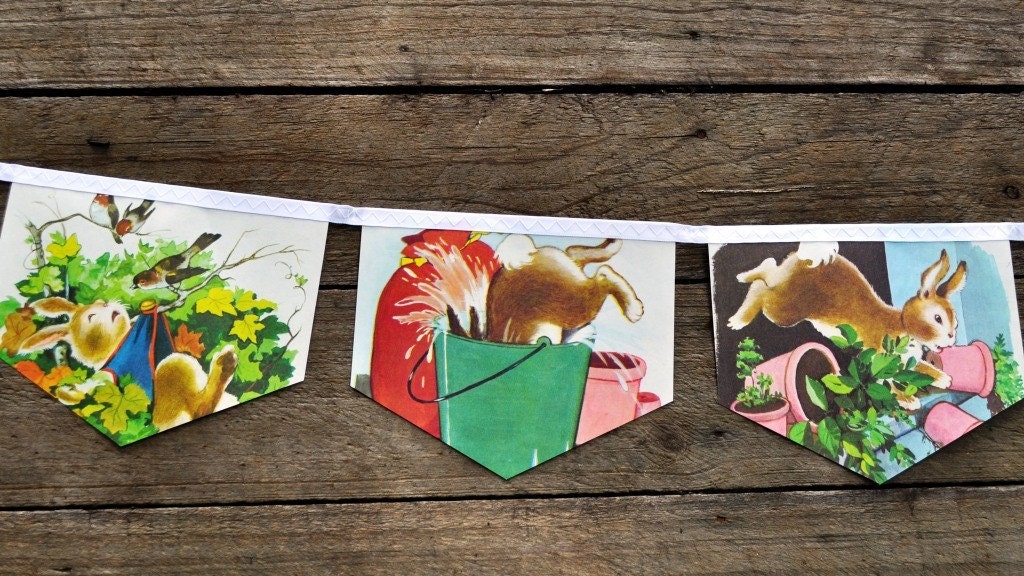 The Tale of Peter Rabbit: Vintage Little Golden Book Bunting Eco Friendly Repurposed Children's Decoration
