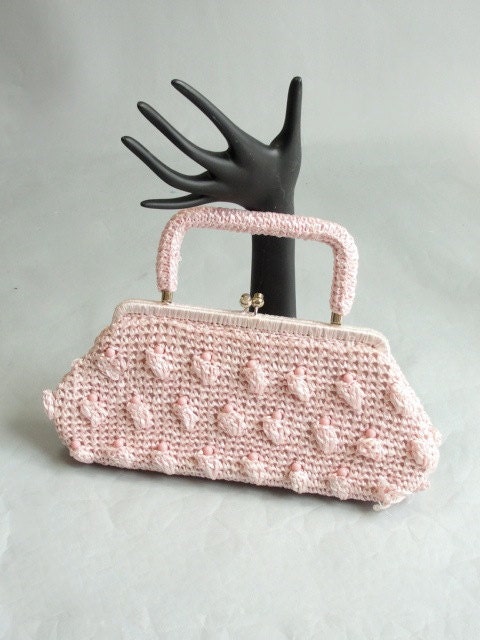 Vintage 1960s Pink Raffia Convertible Clutch Purse