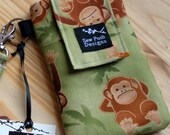 Monkeys Iphone Blackberry  Droid Cell Phone Camera Case Pouch Sleeve Padded  Wristlet Key Fob Case Front Pocket Washable