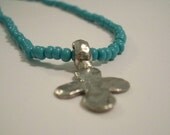Turquoise and Silver Hammered Cross Necklace