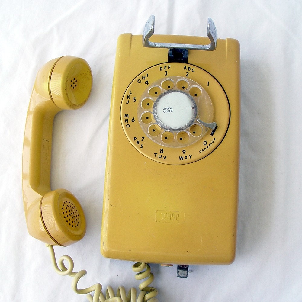 Yellow Rotary Wall Phone