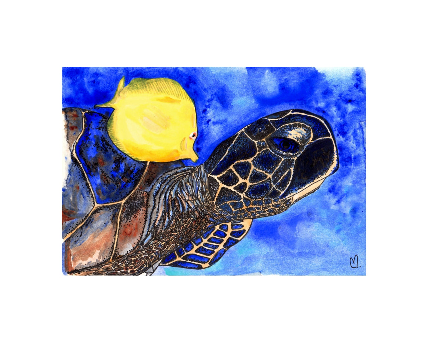 Leatherback and Friend. Archival Print. Original Watercolor Art