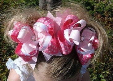 Spikey Boutique Hairbow..Big Ole Pink Kisses Spikey Layered Double Bows..Great for Newborn Toddler big Girl Twins Piggies