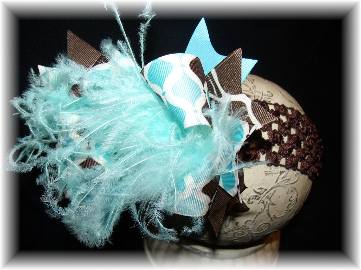 Over The Top Boutique Hairbow..Darlin Diva Spikey Layered Boutique Bow and Headband..Great for Newborn Toddler big Girl