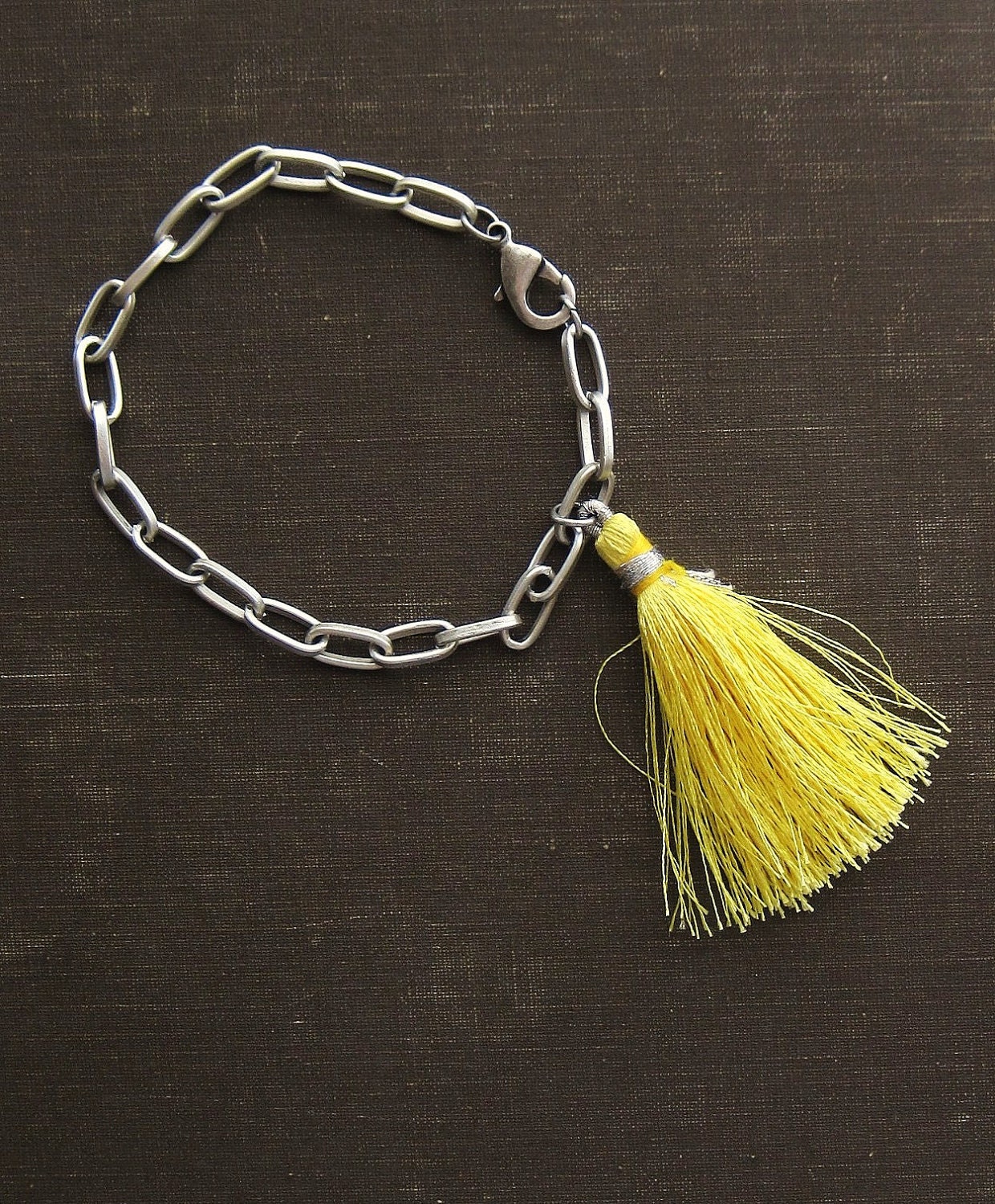 Tassel on Chunky Silver Chain Bracelet
