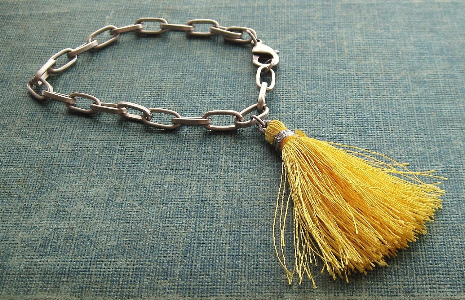 Tassel on Chunky Silver Chain Bracelet