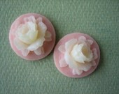 2PCS - Rose Flower Cabochons - Resin - Ivory on Pale Pink - 18mm - Cabochons by ZARDENIA