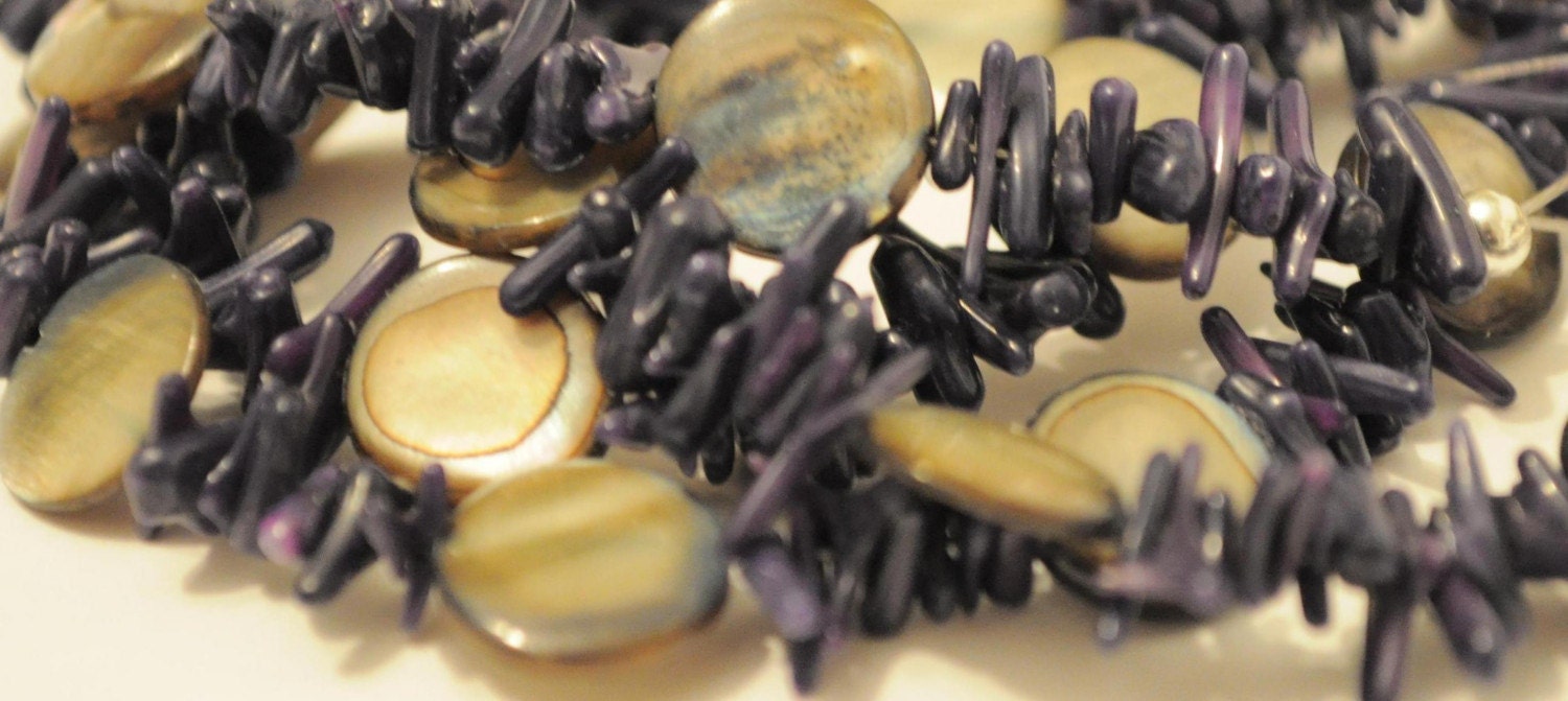 Purple Coral and Mother of Pearl Necklace, Bracelet, and Earring Set