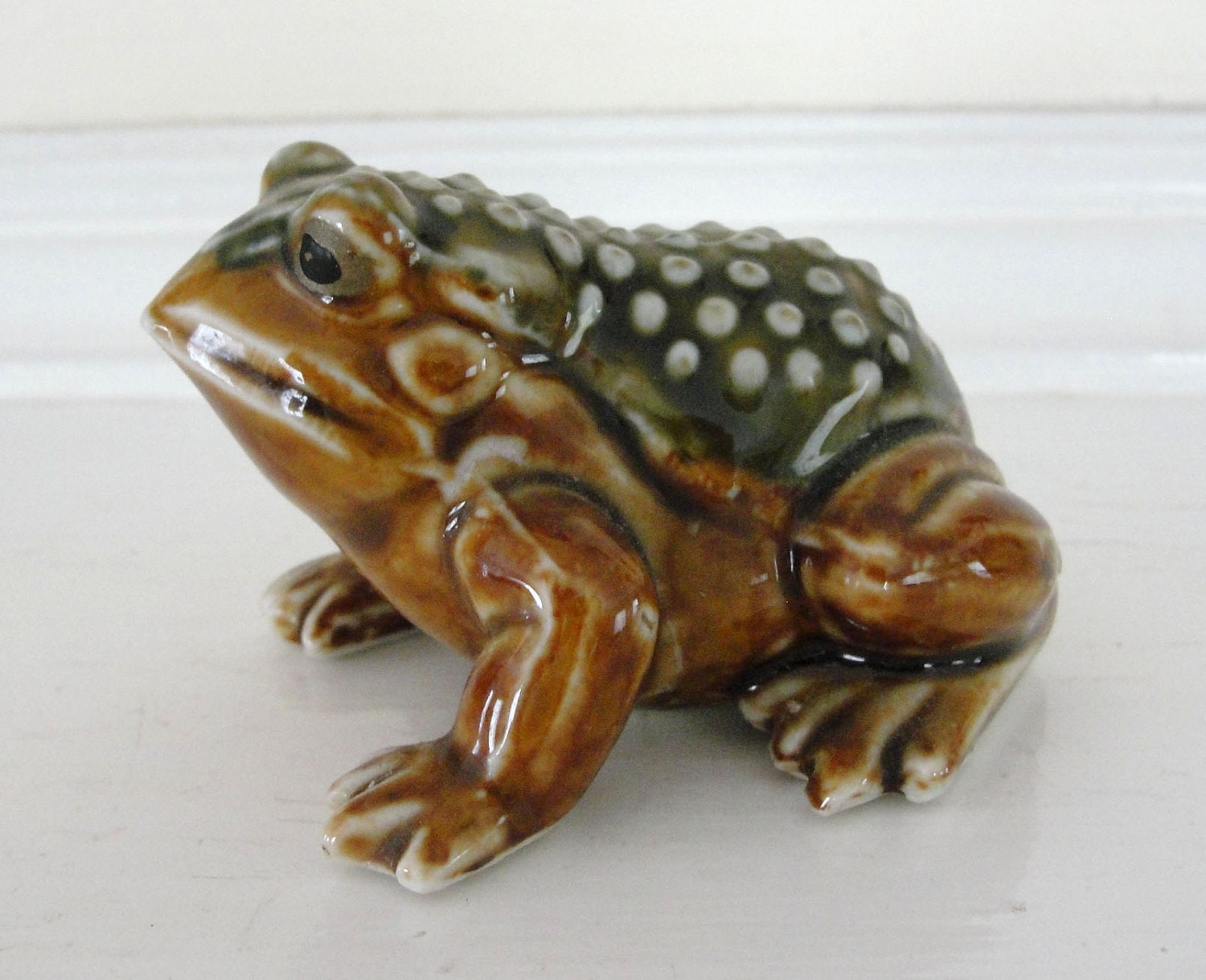 Vintage Ceramic Frog Warty Toad Brown Glazed by MunasTreasures