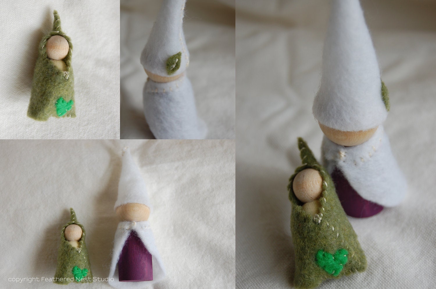 Mama Gnome and Baby Gnome Wood & Felt Peg Waldorf Dolls