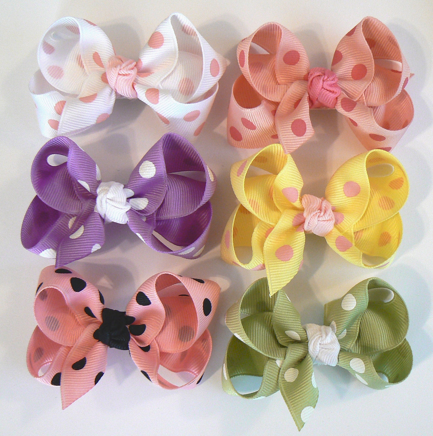 Toddler Girls Polka Dot Hair Bow Set Small Little Toddler Childrens Kids Boutique  Fashion Hair Clip Hairbows (Set of 6)