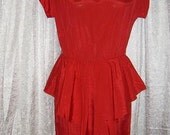 1980s S/S Dress with Peplin Skirt Accent