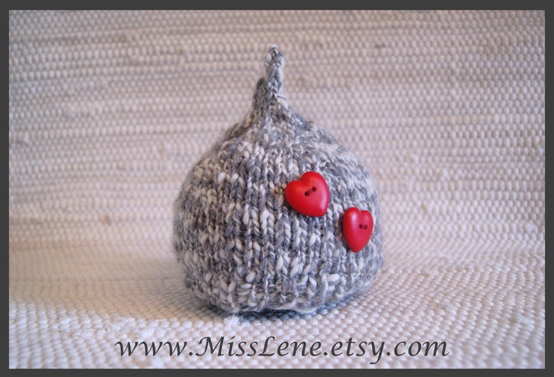 Newborn Baby Girl Pixie hat, Heart Buttons, Grey/ Gray, Cream, Red, Newborn Photo Prop, Ready to Ship