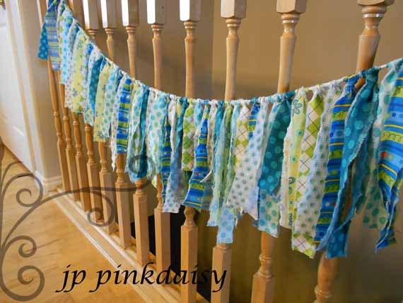 Monsters University Birthday /Lime Green Aqua Banner / Photography Backdrop/Wedding Rustic /Shabby Torn Fabric Rag Garland / Nursery