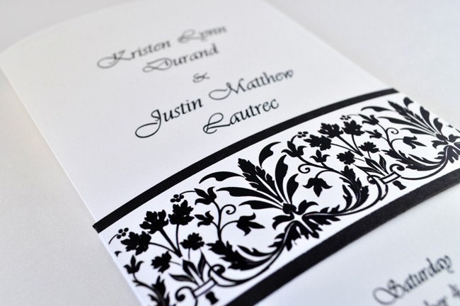FLEUR - Elegant Black and White Wedding Ceremony Program - (Sample) - Black, White