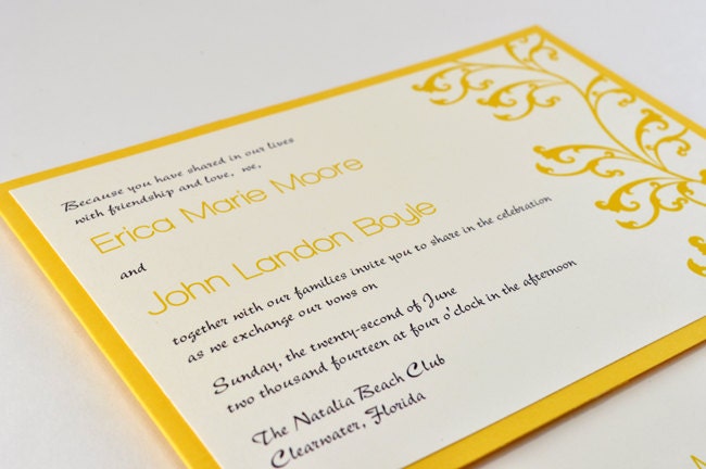 Modern Elegant Yellow Wedding Invitations with Pocket and RSVP Postcard, Sample - Lilith