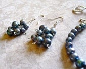 Peacock Pearl Dangle Earrings, Gray Blue Pearls, Beach Jewelry, Moonlight Over the Ocean, Matching Bracelet, Tropical Jewelry
