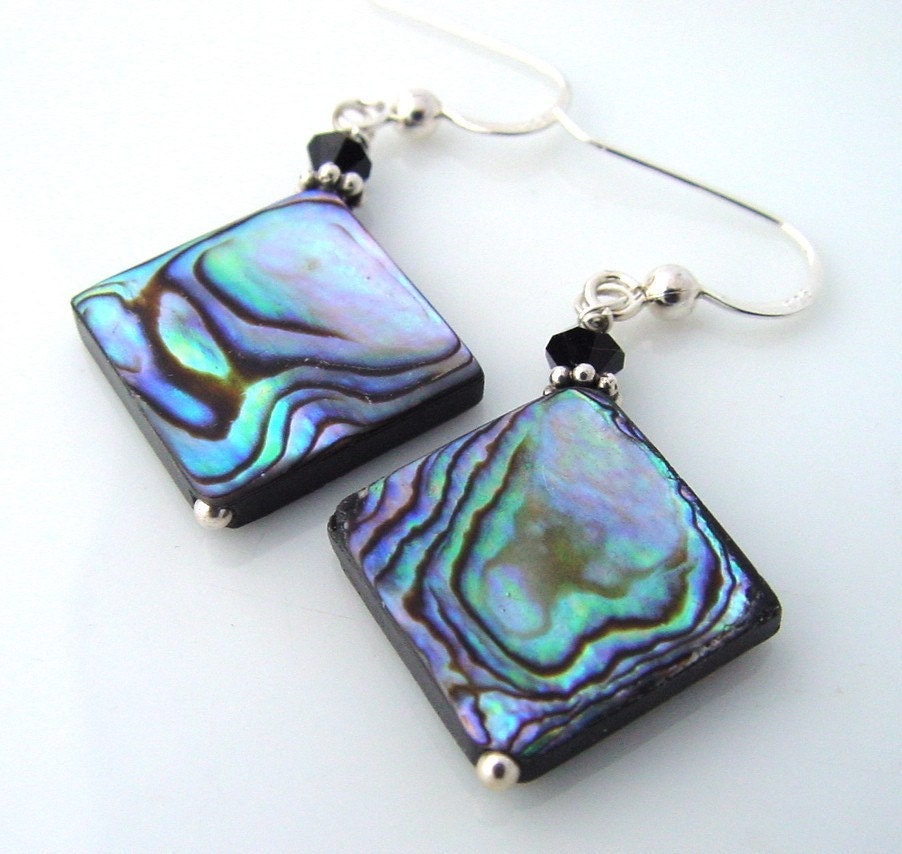 Abalone shell diamond  earrings handmade with sterling wires