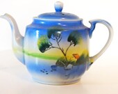 Teapot // Vintage Teapot // Vintage House Decor // Blue Floral Teapot