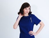 Vintage 1960s Shift Dress - 60s MOD Dress - Bright Navy