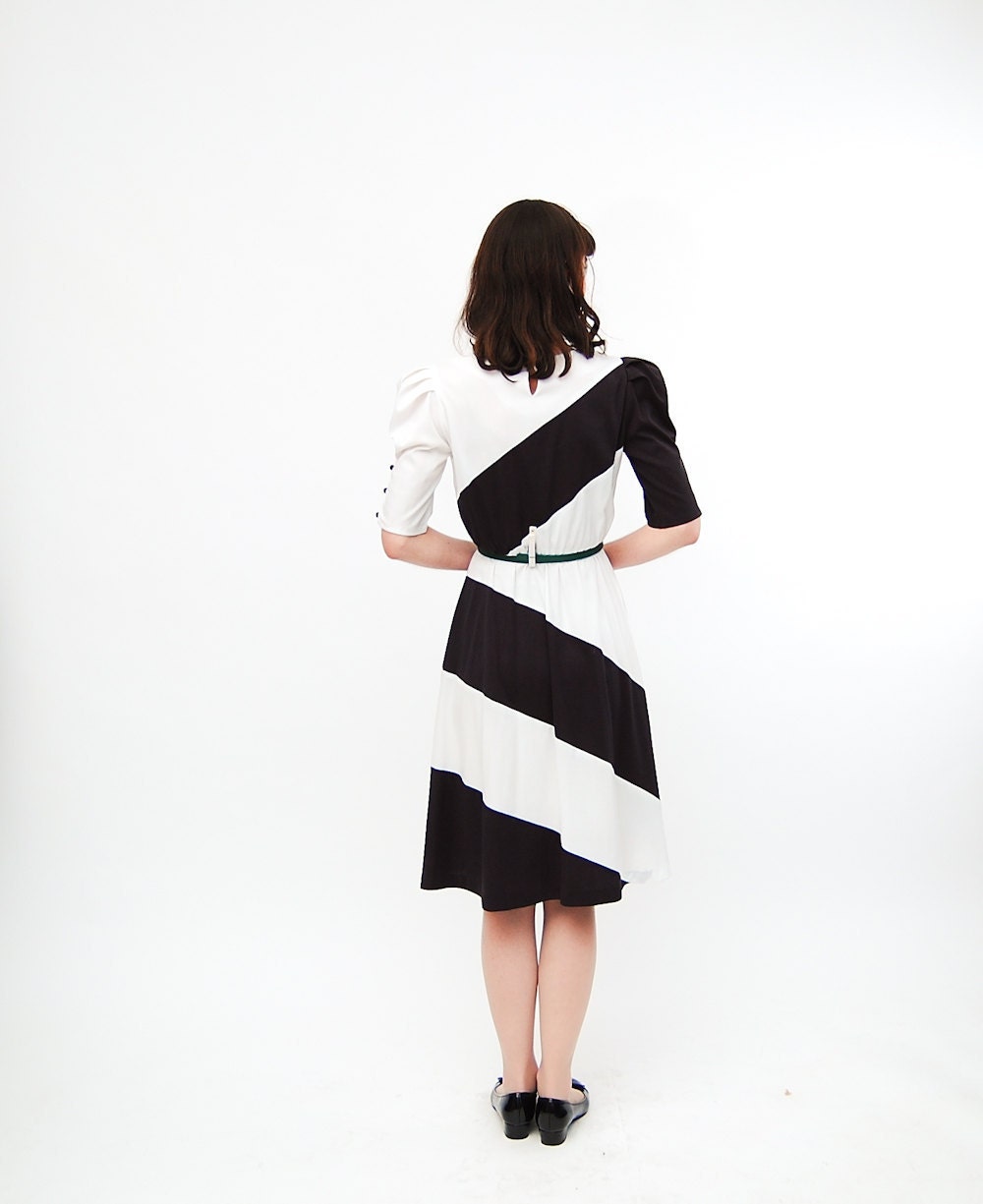 Vintage 1980s Dress - 80s Party Dress - Black and White Stripe
