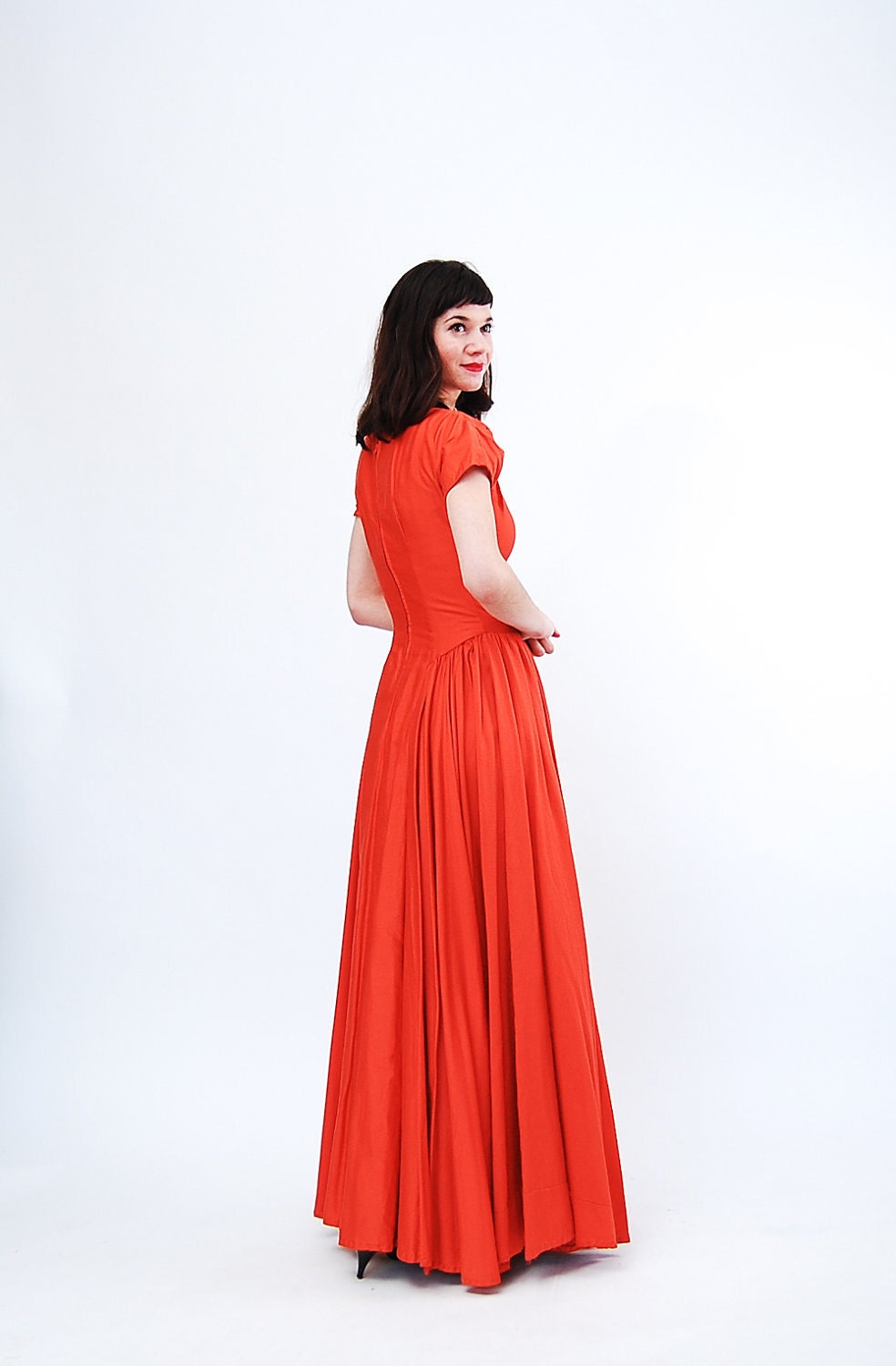 Vintage 1950s Evening Gown - 50s Formal Dress - Tangerine Tango