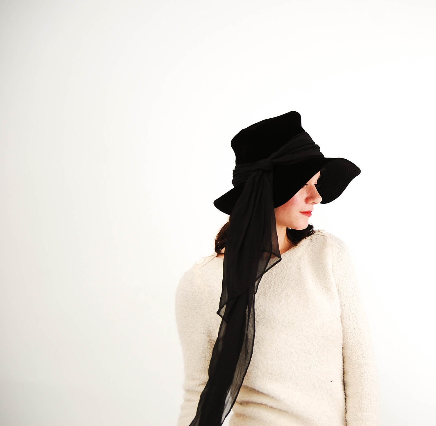 RESERVED - Vintage 1940s Floppy Hat - 40s Wide Brim Hat - Black Velvet