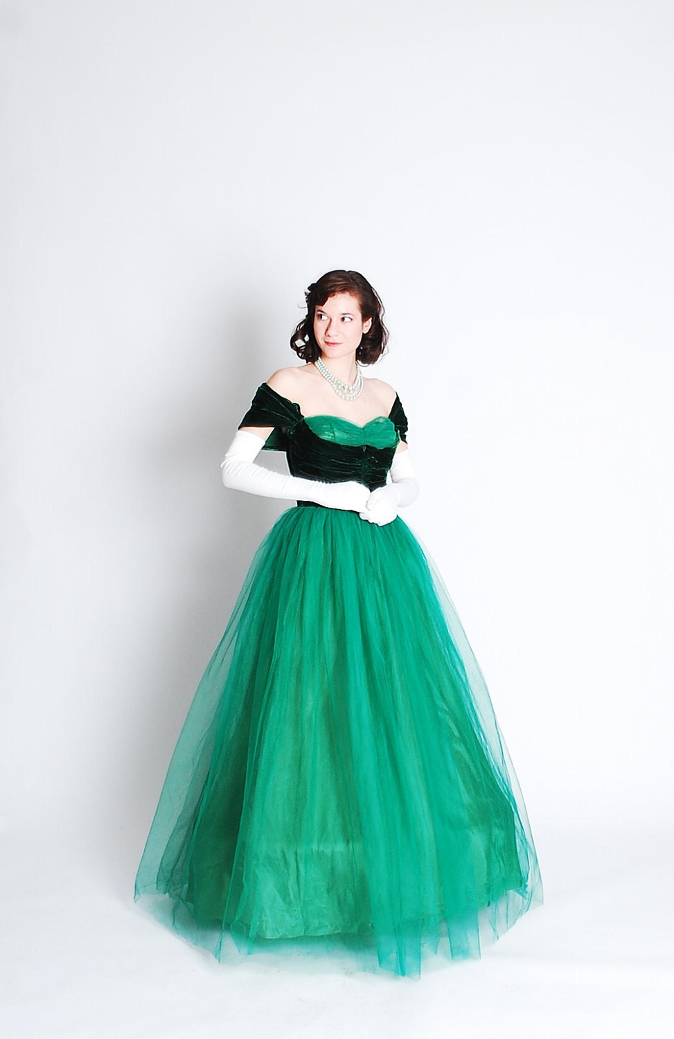 Vintage 1940s Formal Dress - 40s Prom Gown - Emerald Green