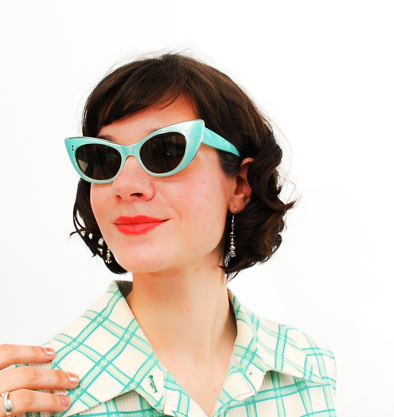 Vintage 1950s Sunglasses - 50s Sunglasses - Seafoam Green Cat Eye