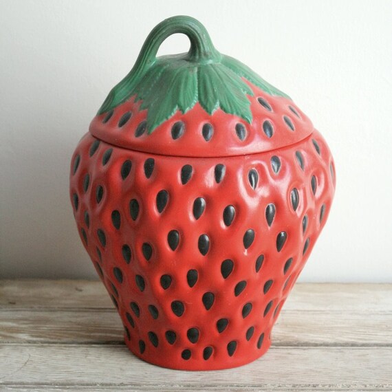 SALE vintage handmade strawberry cookie jar by lacklusterco