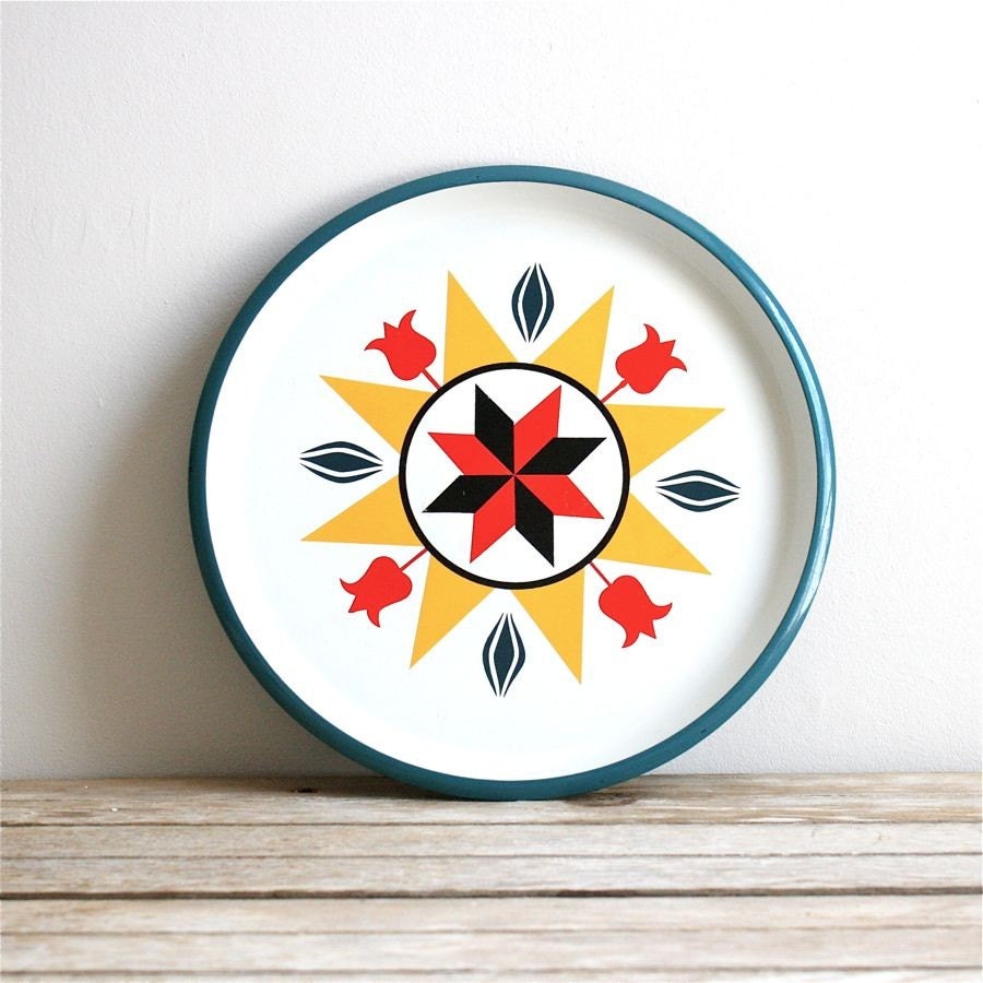 vintage folk flower serving tray