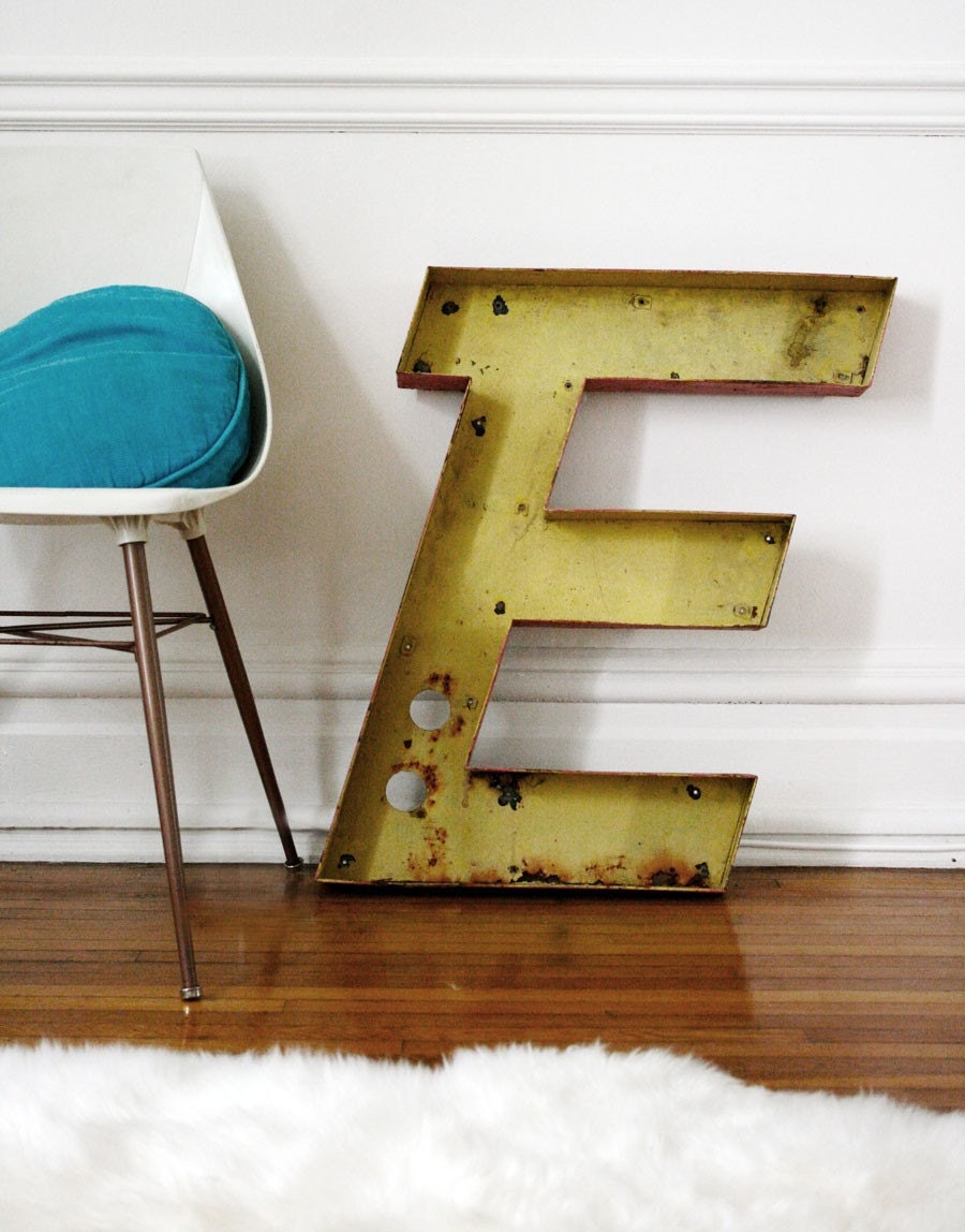vintage drive-in metal channel letter - E