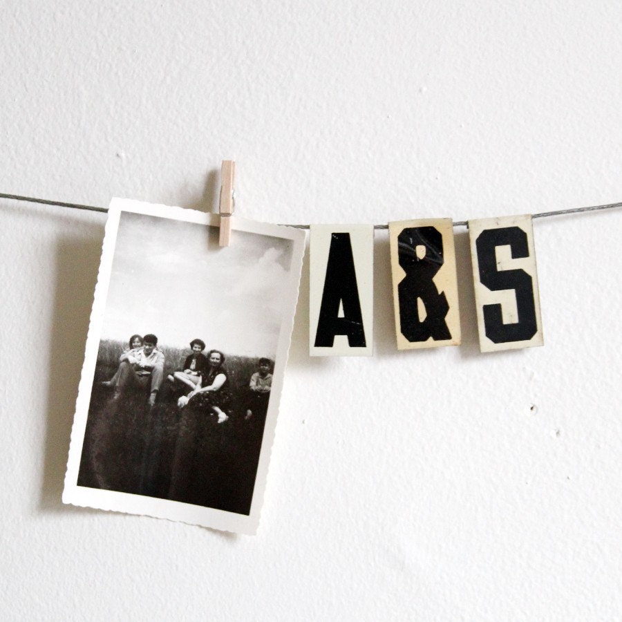 vintage small white metal hanging letters