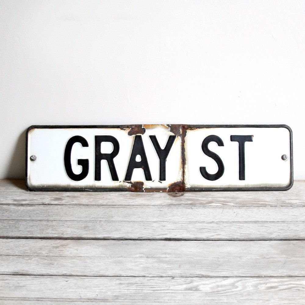 antique porcelain gray street signs