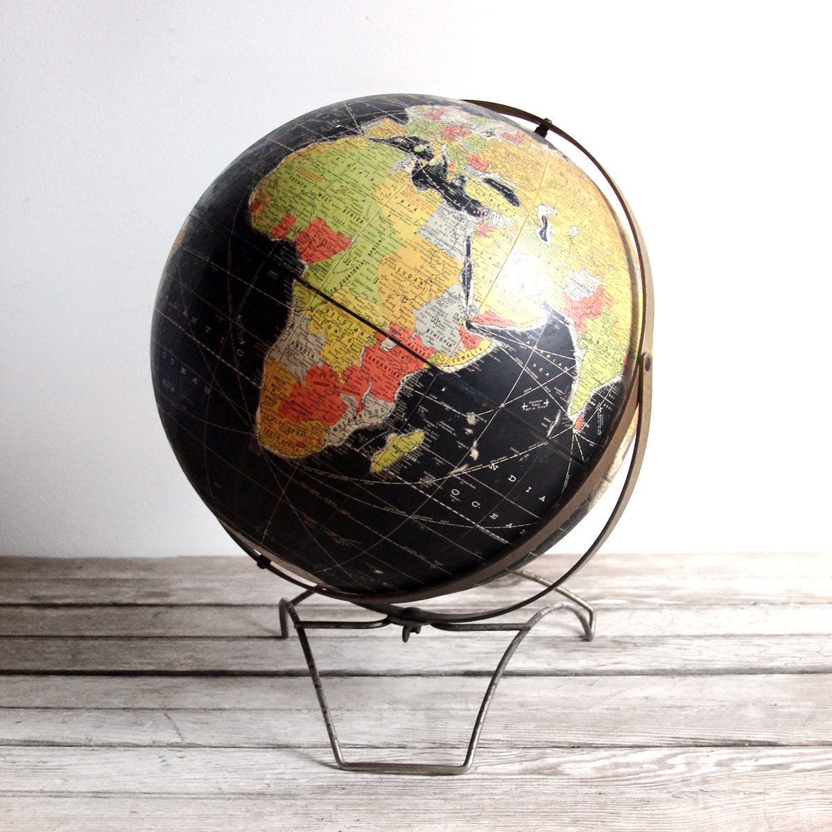 vintage mid-century black rand mcnally globe