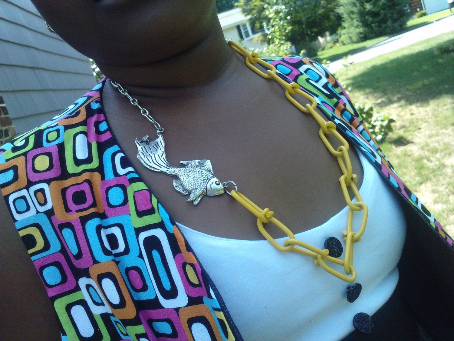 Modern statement necklace-large yellow chain statement necklace-The Angie