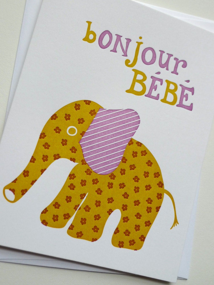 Letterpress Baby Card - Bonjour Bébé
