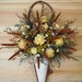 WHITE BIRCH Wall Basket filled with Country Dried Flowers - Yellow and Rust