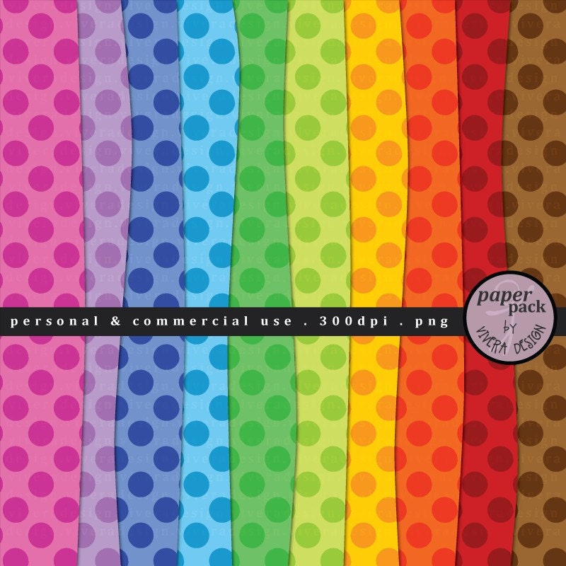 Digital Paper Pack - Polka-Dotted Papers in Bright Rainbow Colors - 8.5 x 11 - Letter sized