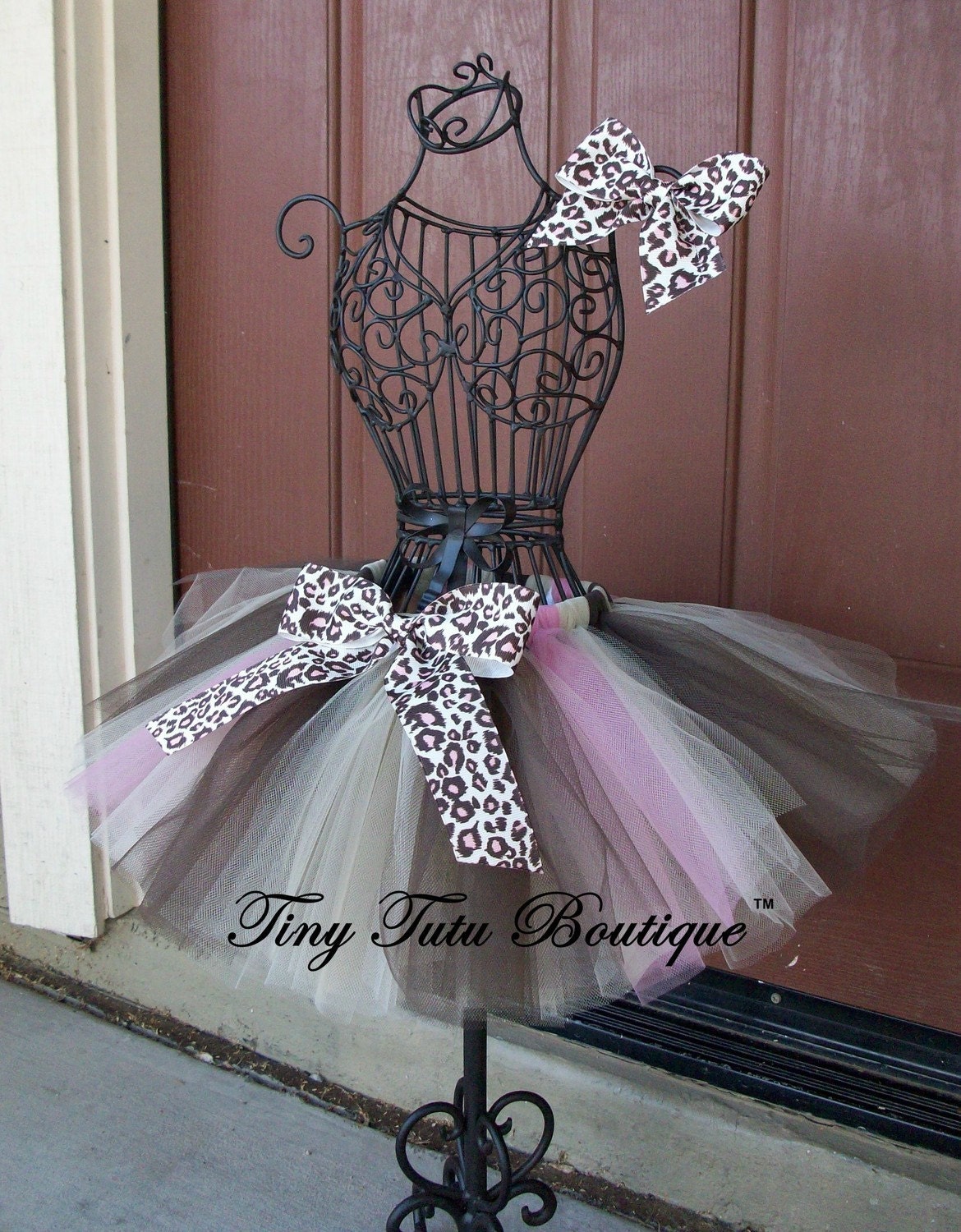 Sassy Cheetah Girl- brown, tan, pink, cheetah print baby/child tutu with FREE matching hairbow- 2T/3T, 4T/5T