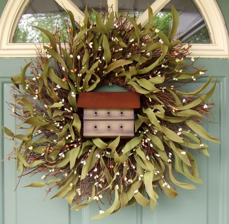 Spring Wreath - Wreath for Door - Birdhouse Wreath