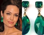 Emerald Earrings Angelina Jolie Earrins -  Angelina Jolie's Inspired Gorgeous Emerald  Earrings in  Crystal SWAROVSKI